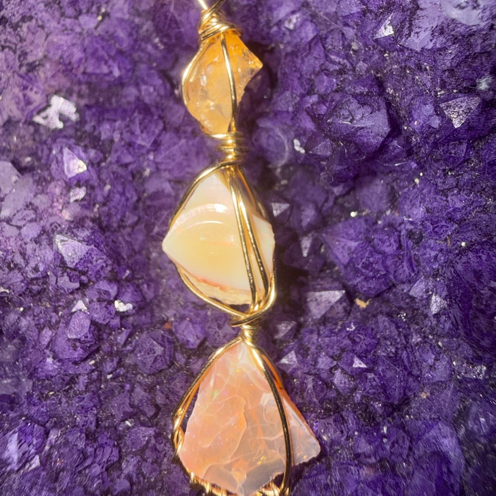 Opals + Citrine + Fire Opal Pendant